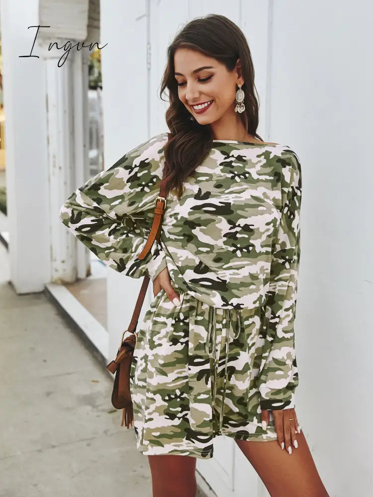 Ingvn - Long Sleeve Drawstring Romper