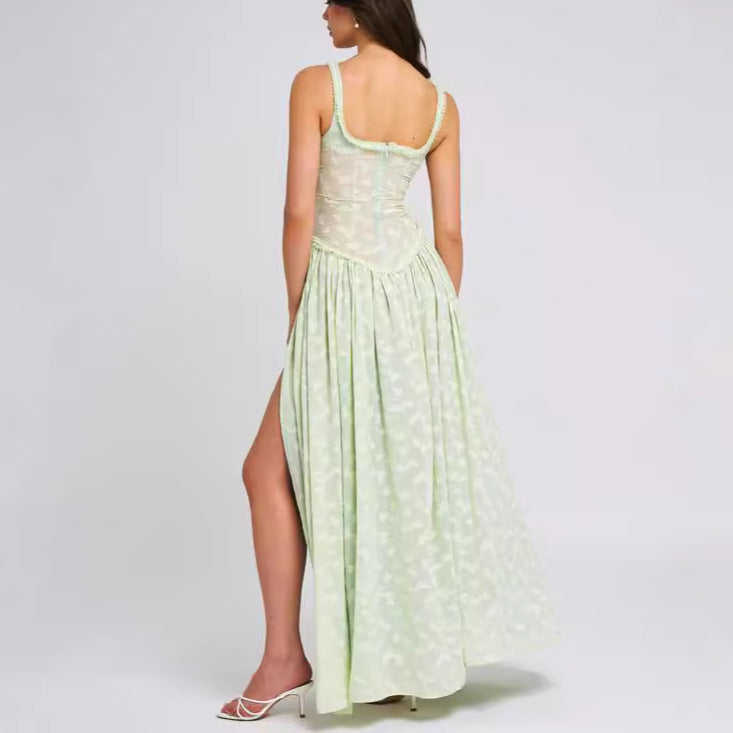 sexy women's new sexy suspenders U-collar backless perspective chiffon dress