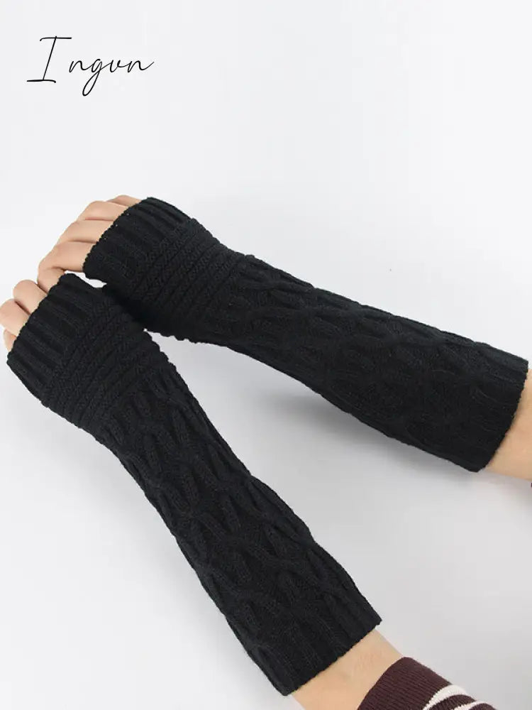 Ingvn - Solid Color Keep Warm Jacquard Knitted Sleevelet