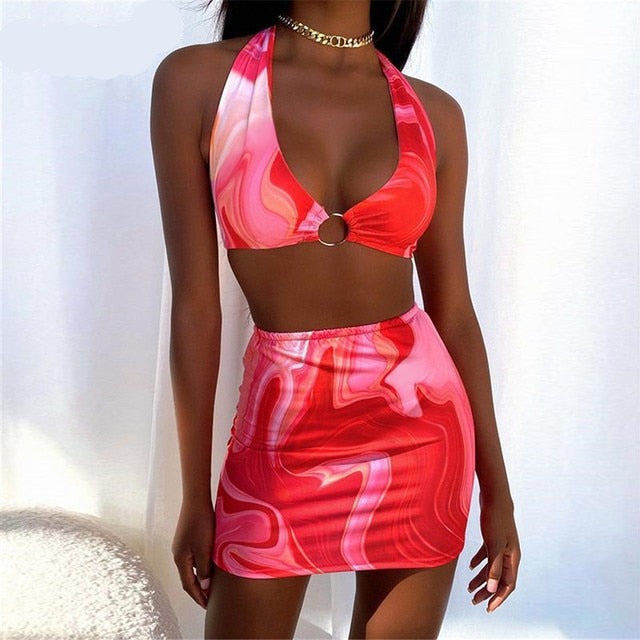 Tie Dye Printed Mini Bodycon Dress Festival Outfits Party Club For Women Backless Halter Cut Out Sexy Summer Dress
