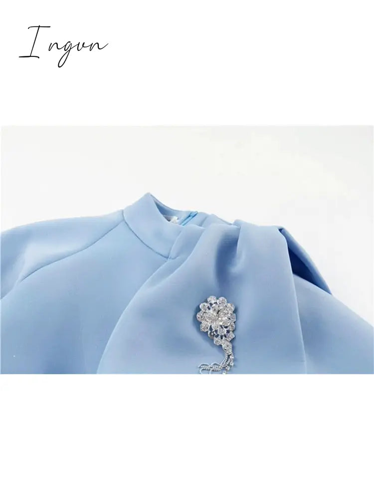 Ingvn - Women's Lantern Sleeve Dress Female Vintage Fashion O-neck Elegant Trendy Sense Dresses 2023 Spring New