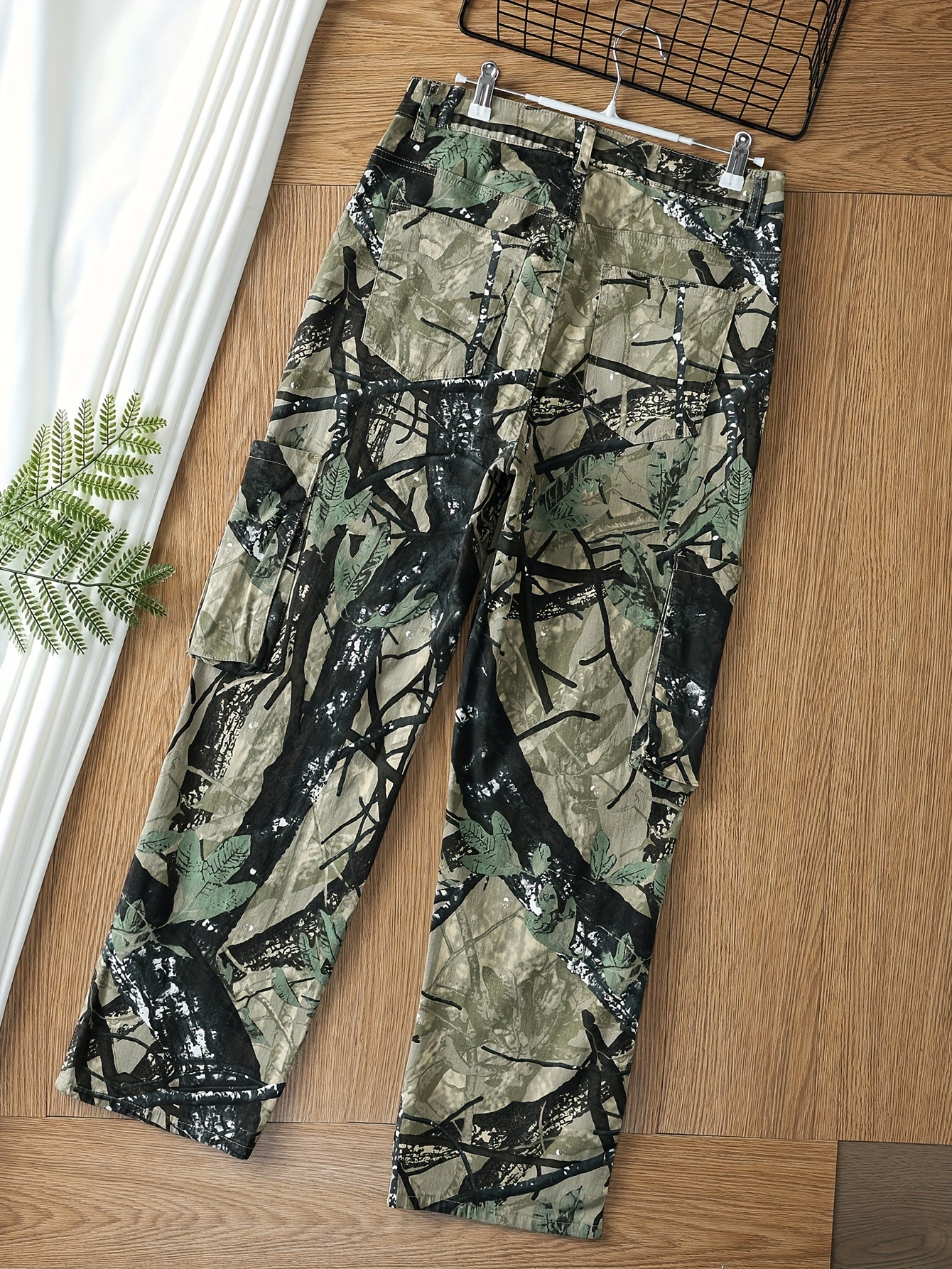 Plus Size Women's High Stretch Camo Print Cargo Jeans - Comfortable Button Fly, Multiple Pockets, Relaxed Fit, Soft Fabric, and Stylish Design for Everyday Wear