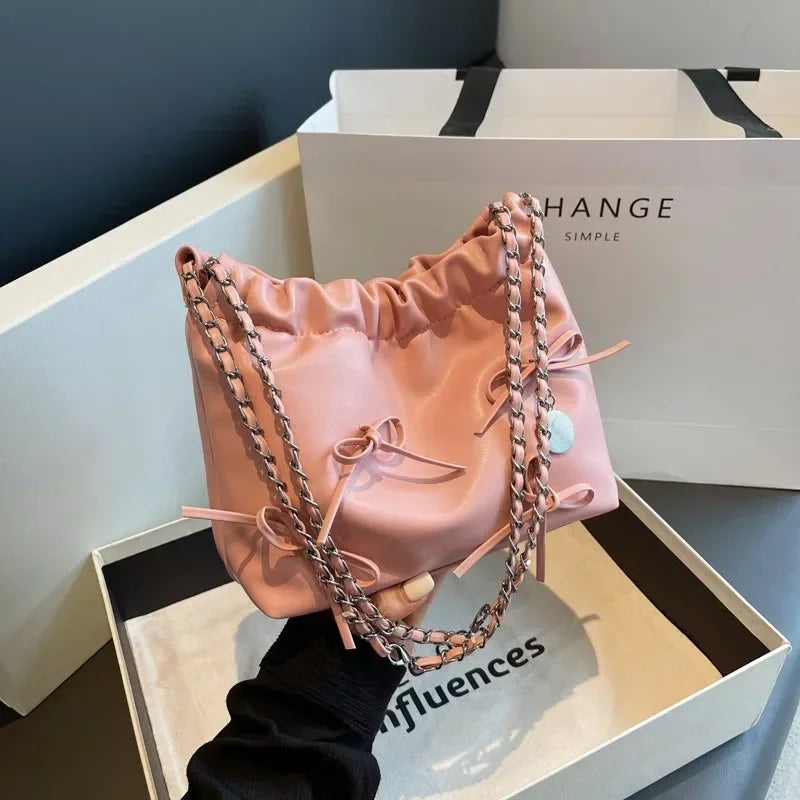 Ingvn  New Cute Small Bow Tie Design Crossbody Bags for Women Y2K Style Silver Handbags Leather Crossbody Bag Party Purses