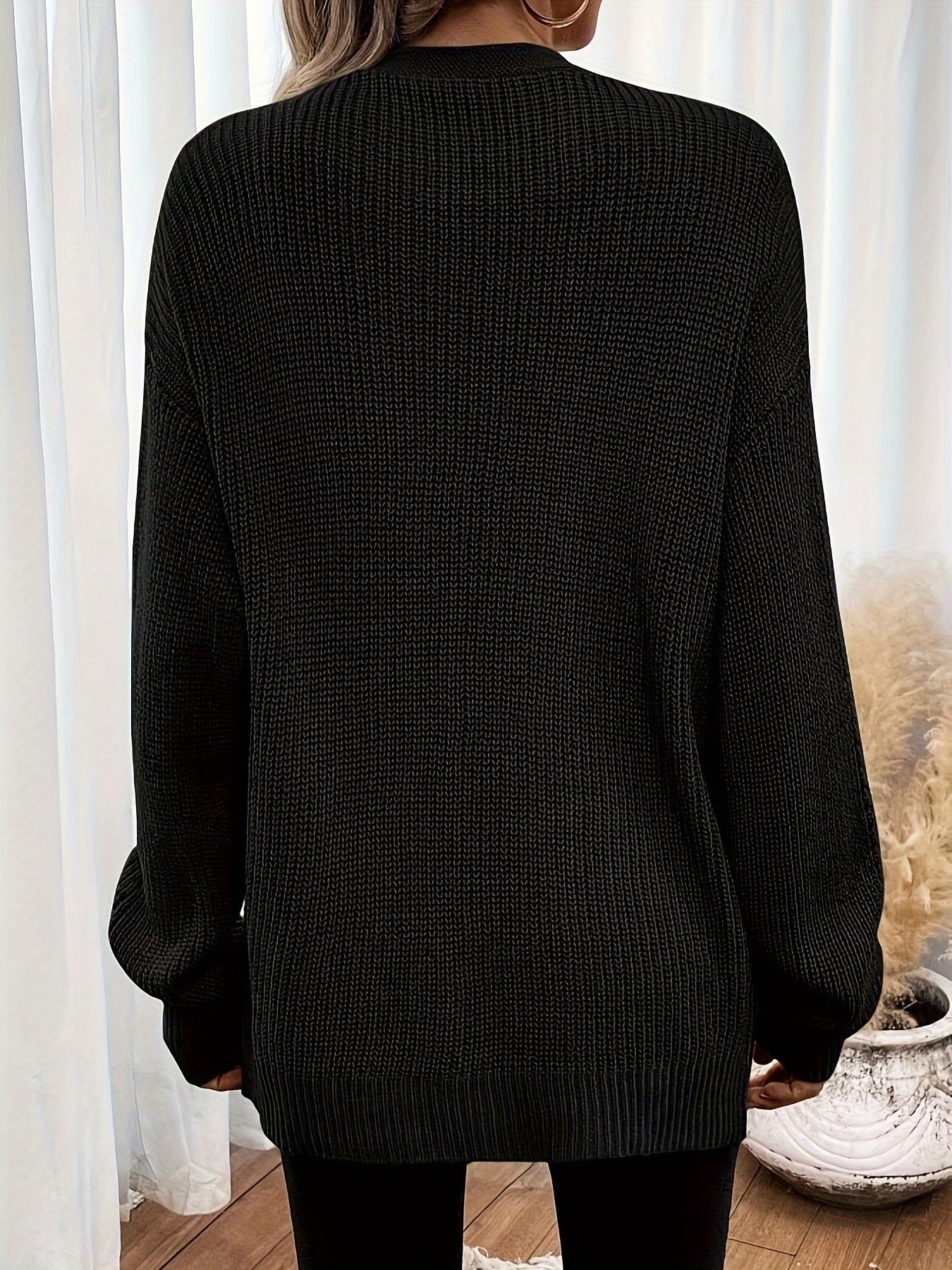 Solid Color Open Front Cardigan, Casual Long Sleeve Cardigan For Fall & Winter, Women's Clothing