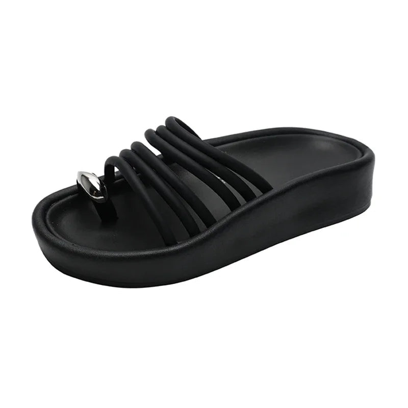 Ingvn  Clip Toe Summer Women Slippers Fashion Narrow Band Ladies Outdoor Beach Platform Flats Slides Female Rome Style Shoes