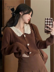 Ingvn - Vintage Knitted Suit Women's Spring Korean Style Warm Mini Skirts Trend Chic Elegant Sweater Women's Skirt and Cropped Set