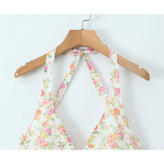 Sexy Backless Floral Print Halter Dress For Women Sleeveless Low Waist Holiday Summer Short Dress Party Robe