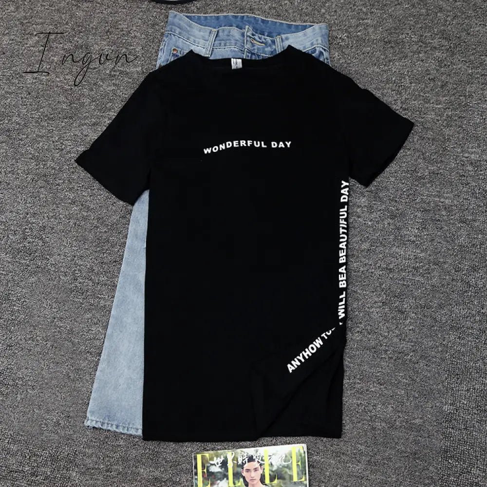 Ingvn - Fashion Trends Plus size Wonderful Day Print Long T shirts Summer Women Loose Slit Femme Tops Cotton Tshirt Short sleeve Ladies t-shirt