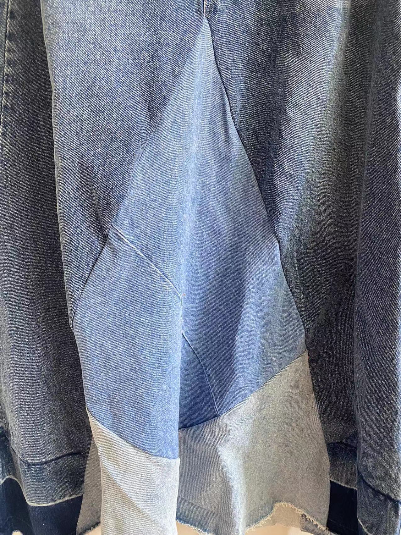 Voguable  denim skirt  spring new women's clothing Versatile fashion high waist contrast color patchwork casual denim skirt series