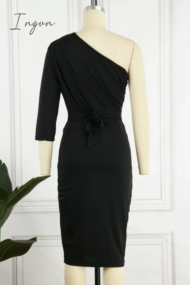 Ingvn - Sexy Solid Patchwork One Shoulder Pencil Skirt Dresses(5 Colors)