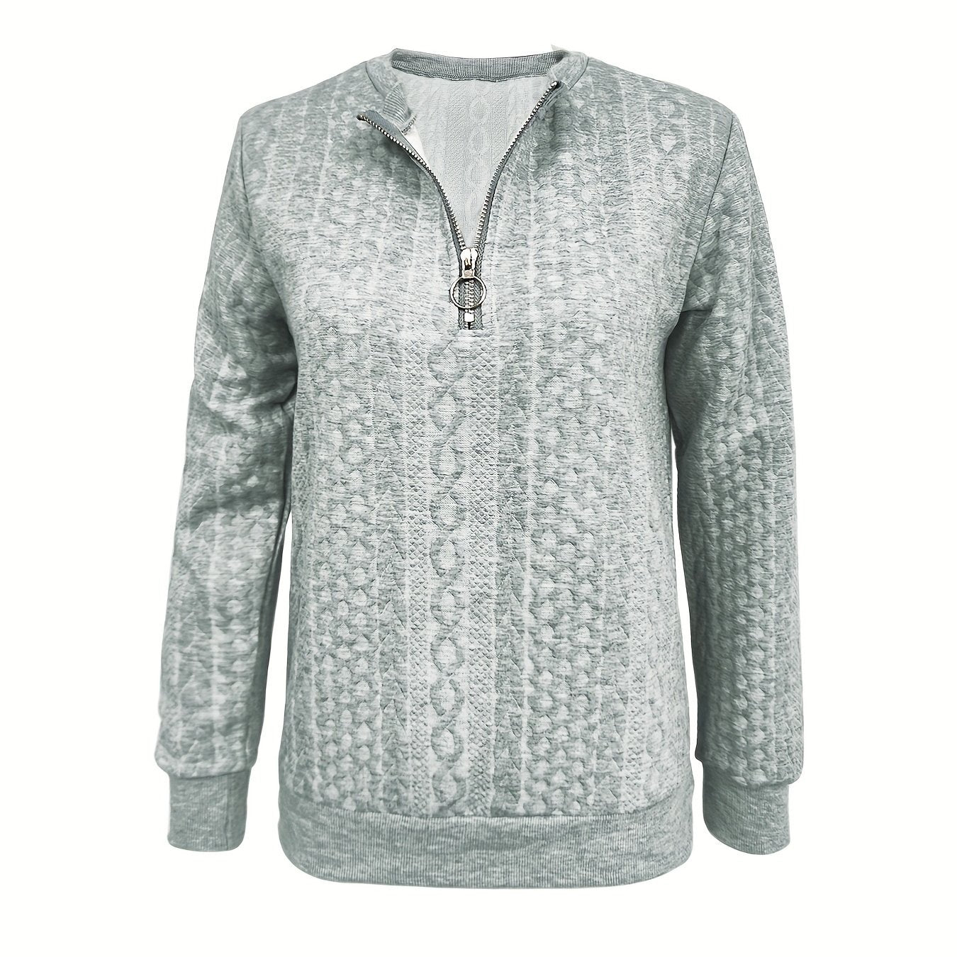 Quarter Zip Pullover Sweatshirt, Casual Long Sleeve Textured Sweatshirt For Fall & Winter, Women's Clothing