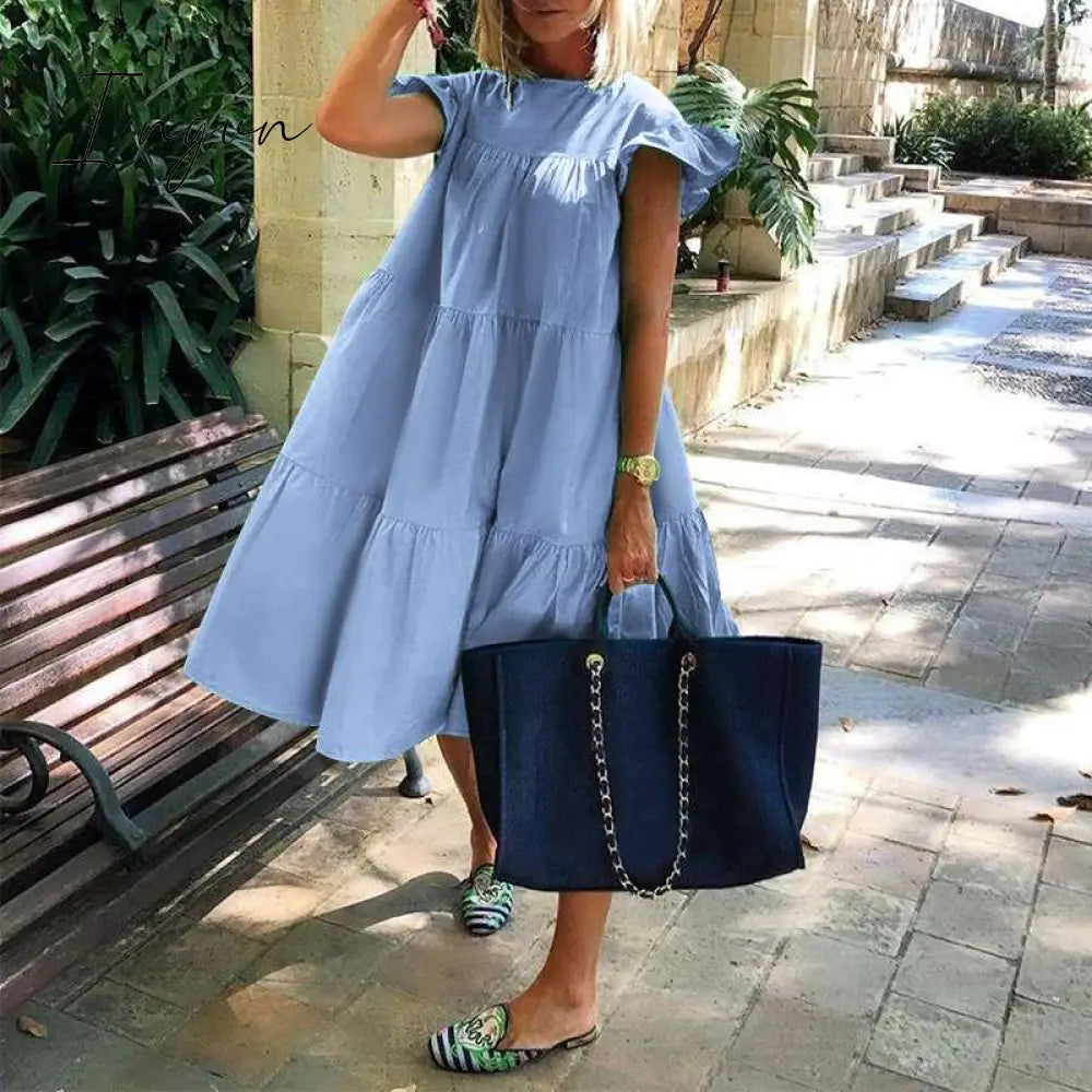 Ingvn - Summer Dress Women Summer Sundress Holiay Vintage Ruffled Party Dresses Casual Vestidos Femme Robe Plus Size Robe