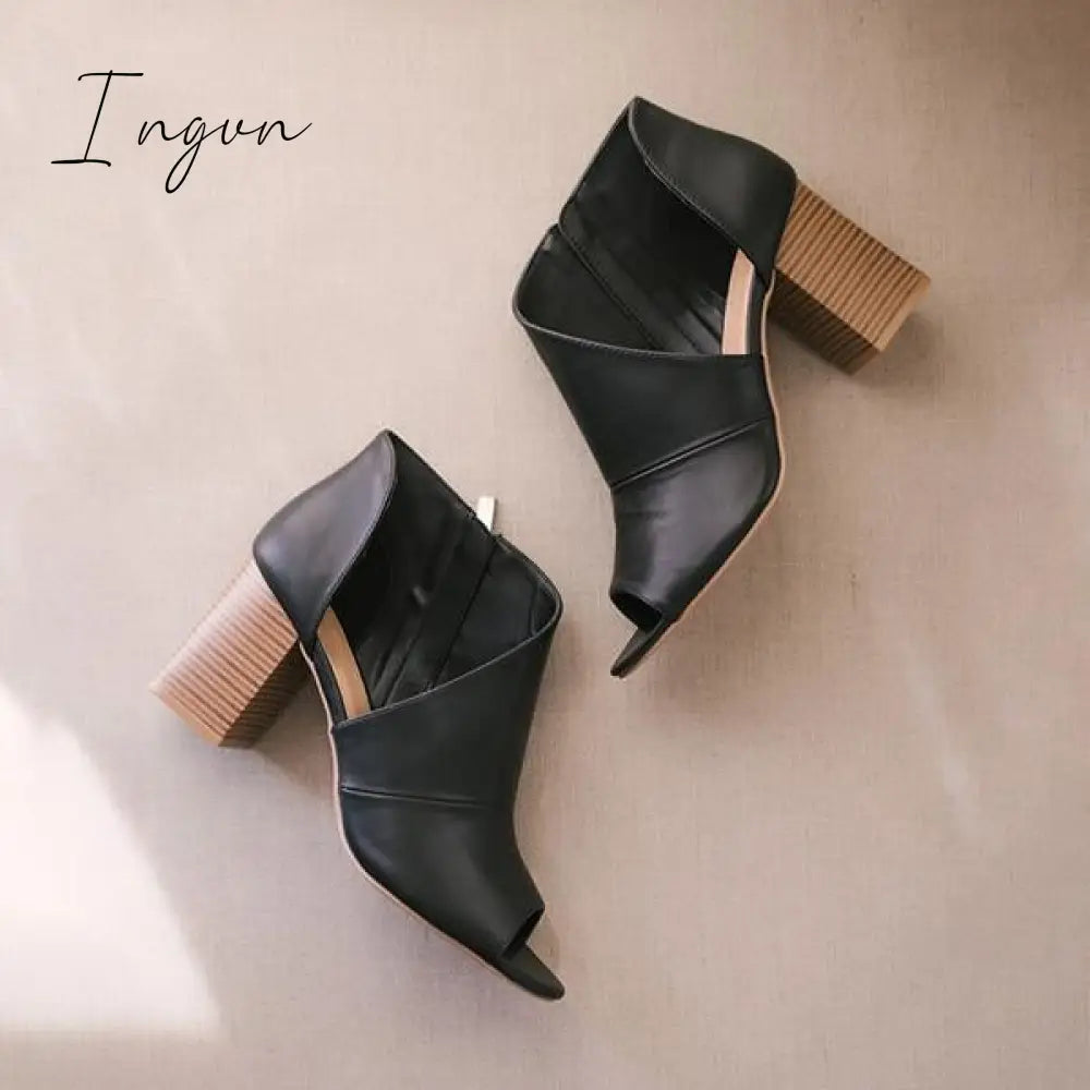 Ingvn - Mid Heel Peep Toe Heels