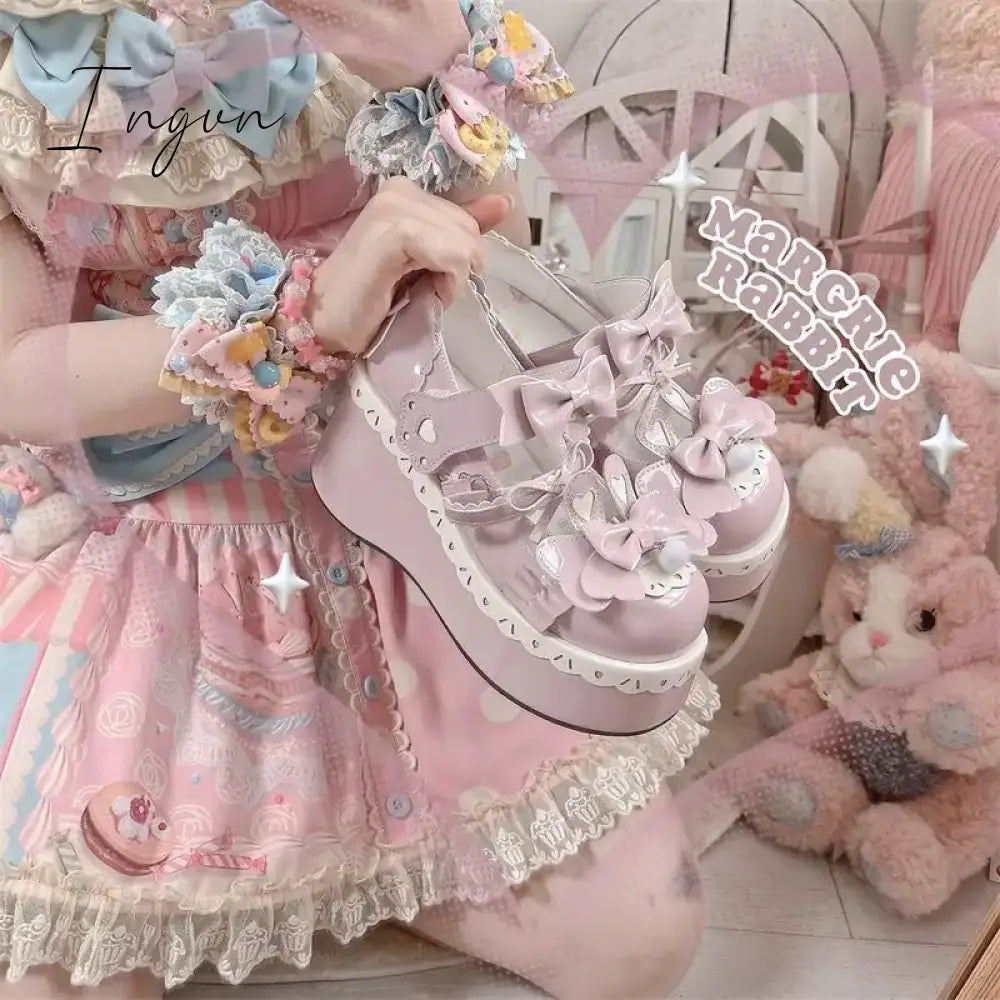 Ingvn - Japanese Sweet 2024 New Lolita Girls' Shoe PU Cos Loli Tea Party Rabbit Ear Heel 5-8cm Factory Direct Sales