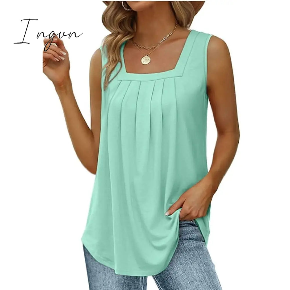 Ingvn - Women's Tank Pleated Solid / Plain Color Basic Square Neck Sleeveless Summer Wine Red Black White Light Green Pink