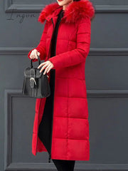 Ingvn - Women's Puffer Jacket Winter Jacket Winter Coat Parka Street Daily Valentine's Day Winter Fall Long Coat Regular Fit Warm Casual Jacket Long Sleeve Plain Full Zip Black Blue Red / Going out