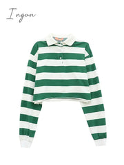 Ingvn - Loose Casual Vintage Striped Turn Down Collar