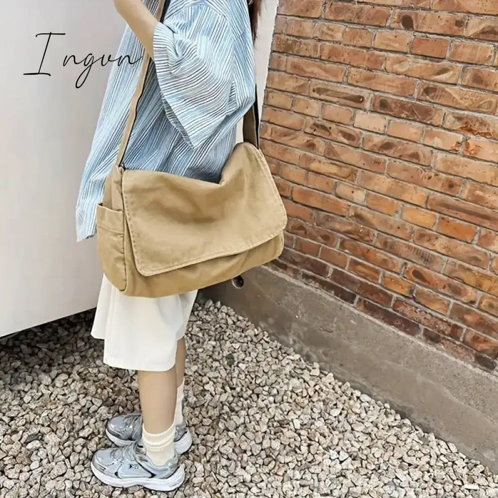Ingvn - Women's Messenger Bag Vintage Handbag Canvas Teenager Shoulder Tote Bags Casual Handbag Crossbody Handbags