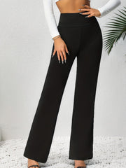Women's Solid Flare Leg Pants, High Waist Stretchy Pants, Casual Every Day Pants, Women's Clothing