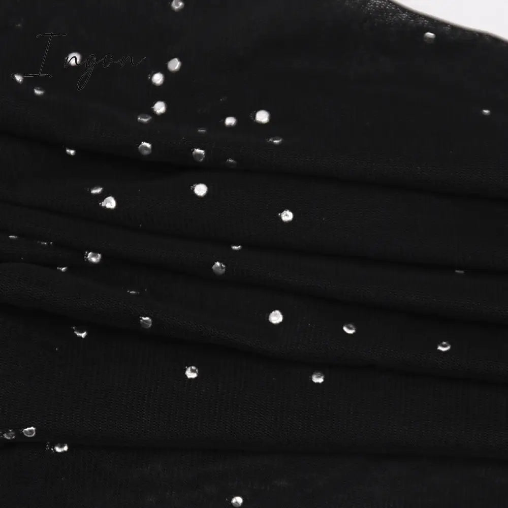 Ingvn - Glitter Black Mesh Sexy Flare Pants Streetwear Rave Bottoms See Through Beach Bell Bottom Pants Summer 2023