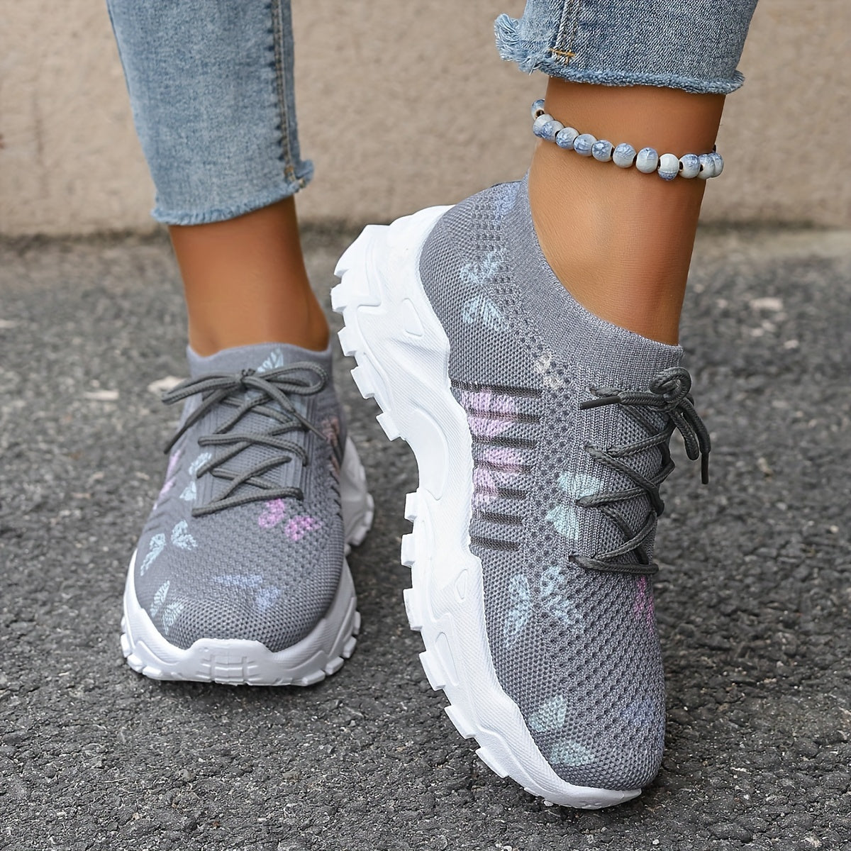 Stylish Butterfly Mesh Running Shoes - Road Running, Breathable Low-Cut Lightweight Comfortable Sneakers with Laces for Women - Perfect for Casual Daily Exercises and Outdoor Activities