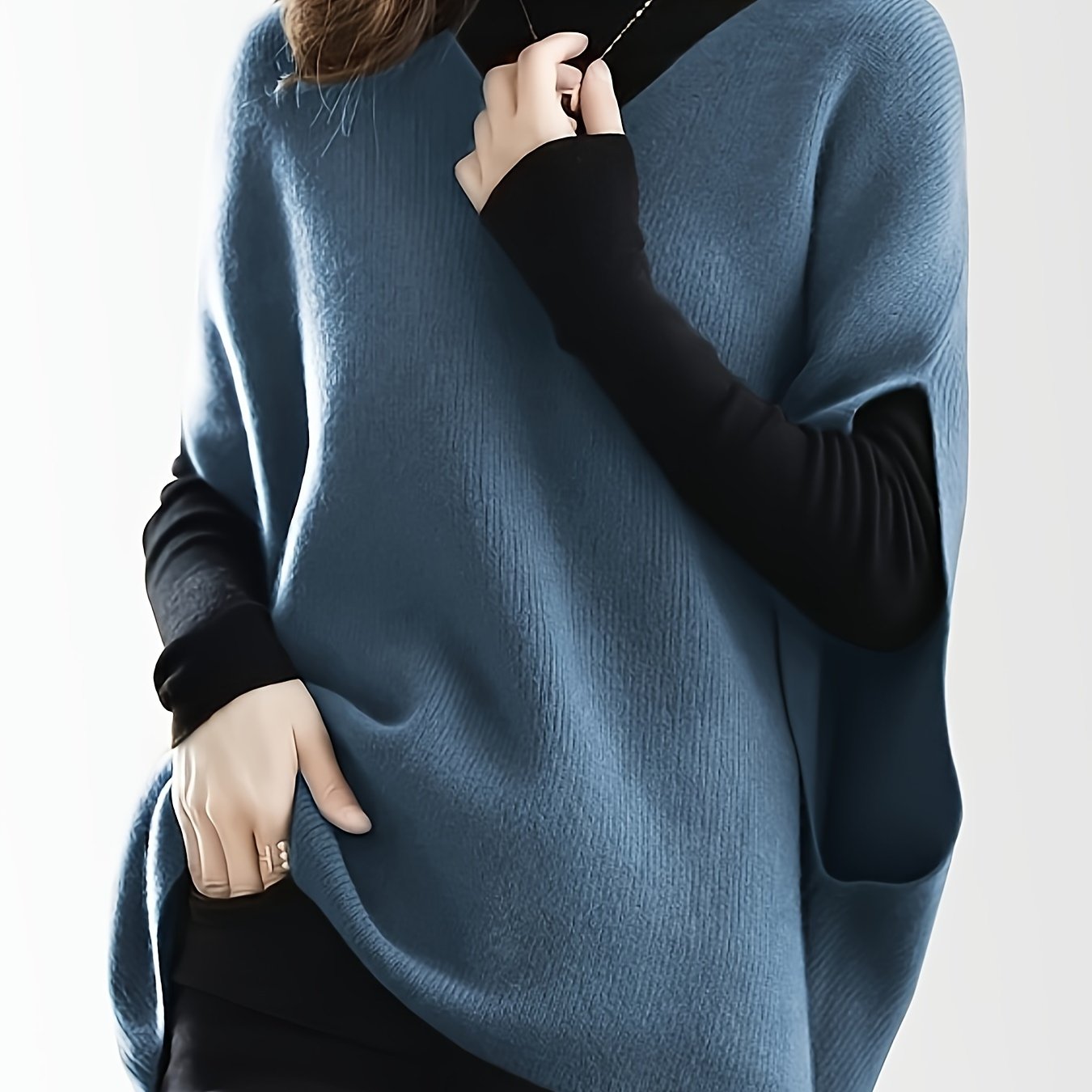 Women's V-Neck Knitted Cardigan, Casual Loose Fit Batwing Sleeves, Solid Color, Polyester, Spring/Autumn Fashion, Sleeveless Pullover Top for Ladies