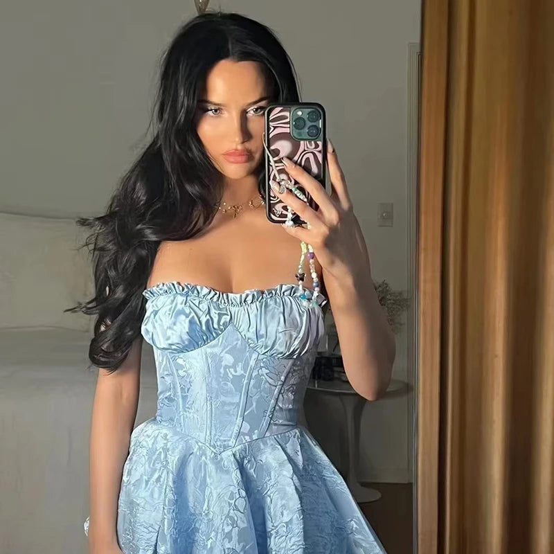 Dopamine girl lace jacquard tube top dress niche slim gentle princess dress birthday dress