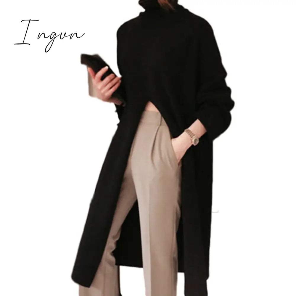 Ingvn - 2 colors autumn winter long sweater dress female long sleeve loose knitted long dress womens bodycon robe female
