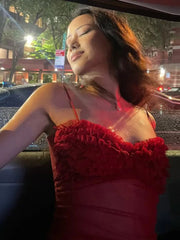Spaghetti Strap Mesh Pleated Sexy Crop Tops Women Red Strapless Sleeveless Backless Skinny Club Tank Tops Clubwear