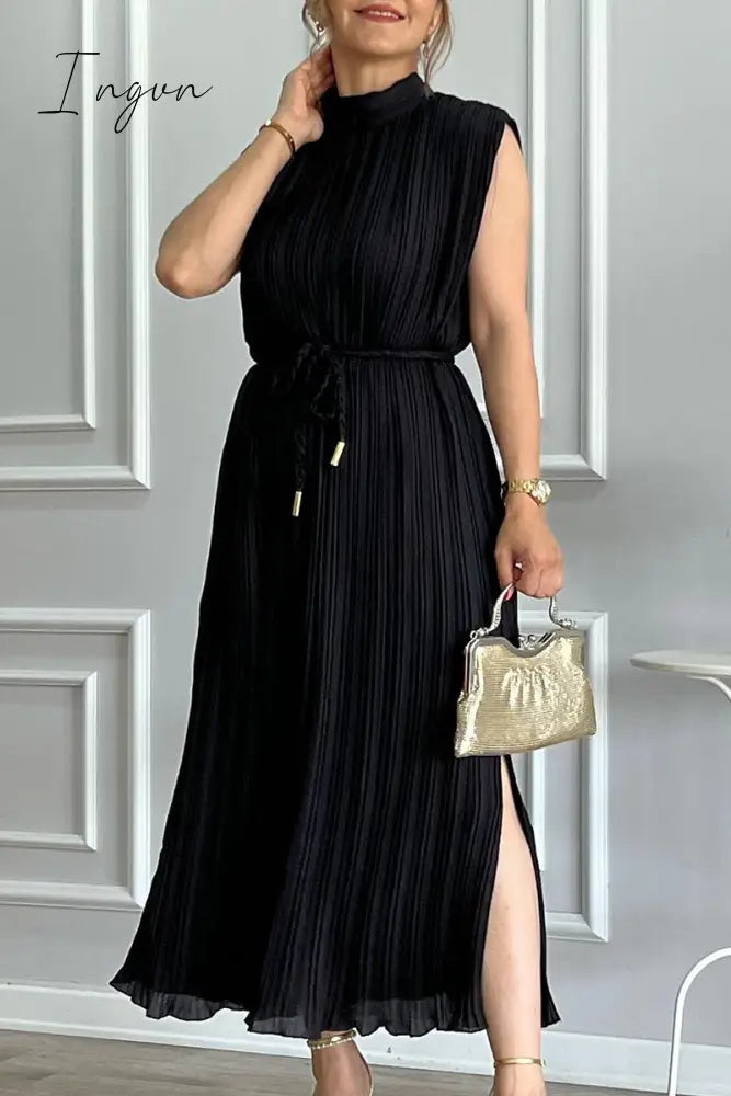 Ingvn - Sweet Solid Patchwork Frenulum Half A Turtleneck Sleeveless Dress Dresses