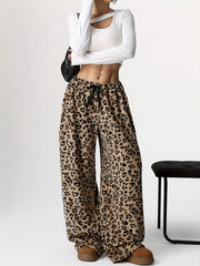 Y2K Elastic Waist Wide Leg Pants - Leopard Pattern Low Waist For Spring & Fall - Women's Clothing