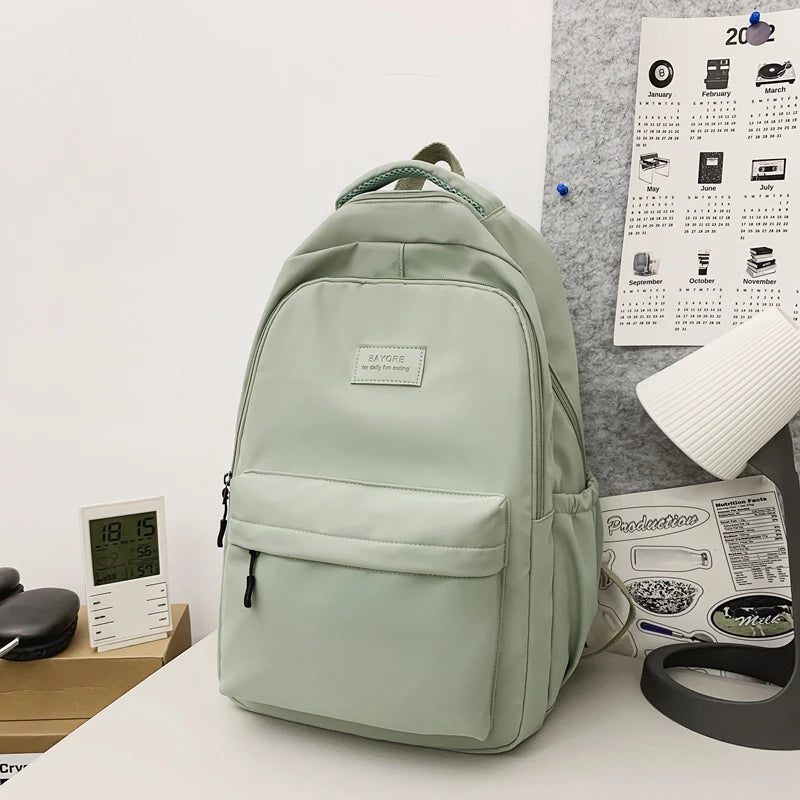 INGVN  Waterproof Teenage Bookbag Nylon Rucksack Fashion Girl Backpack Women Shoulder Bag High School Schoolbag Black