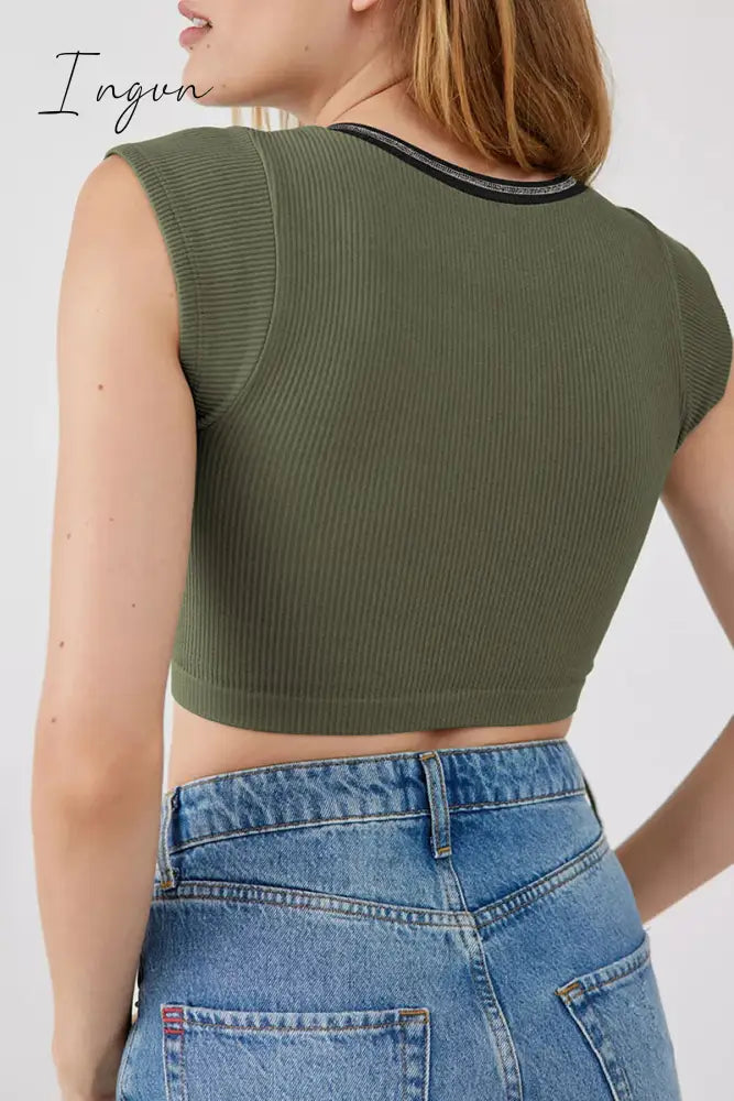 Ingvn - Sexy Street Solid Patchwork U Neck T-Shirts