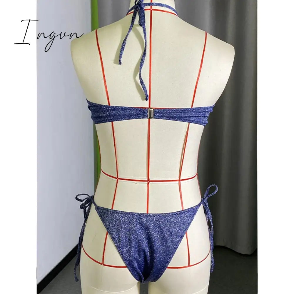 Ingvn - Shiny Bikinis Swimwear Women Summer Bikini Set String Swimsuit Micro Thong Two Piece Suits Halter Beachwear Sexy Bath Suits