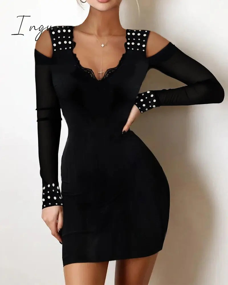 Ingvn - Y2K Sexy Floral Print Contrast Mesh Bodycon Dress Geometric Night Out Vestidos Mini Casual Daily Women Floral Dress
