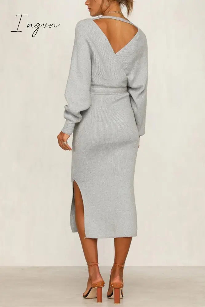 Ingvn -  V Neck Backless Sweater Dress(5 Colors)