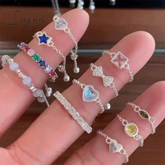 Kpop Star Crystal Zircon Rings Pink Girl Adjustable Chain Ring for Women Wedding Engagement Rings Y2K Rings Aesthetic Jewelry