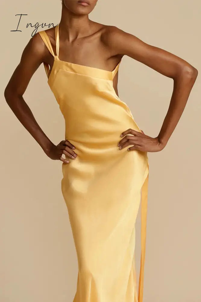 Ingvn - Elegant Formal Solid Backless Oblique Collar Evening Dress Dresses
