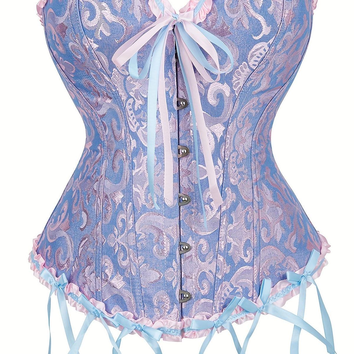 Flirty Ruffle Strapless Corset Bustier - Firm Tummy Control with Lace-Up Back - Luxurious Jacquard Womens Shapewear