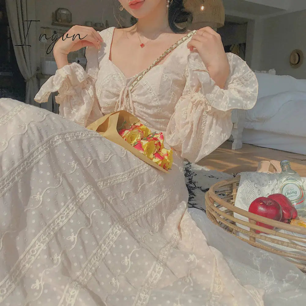Ingvn - Vintage Fairy Dress Women Elegant Designer Chiffon Dress Long Sleeve French Party Midi Dress Casual Women's Clothing Autumn
