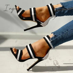 Ingvn - Stripes Open Toe Thin Heels