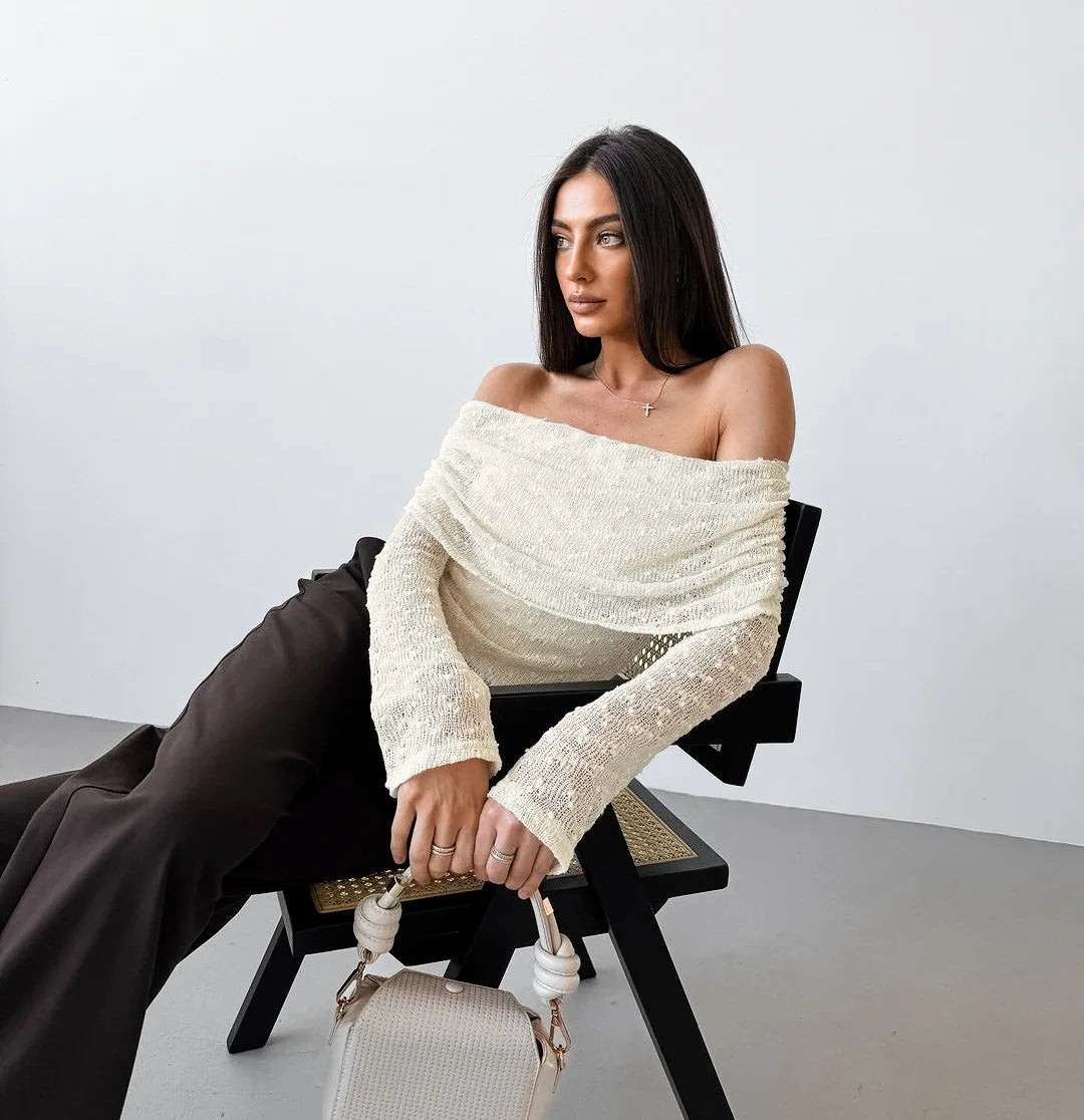 2025 Spring Summer Slash Neck Slim T-Shirts Tops Women Sexy Elegant Off Shoulder Long Sleeve Pullovers TShirts Female Clothes