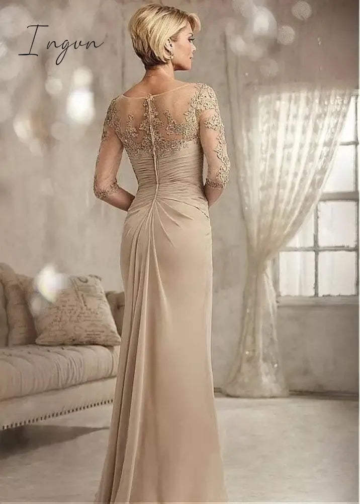 Ingvn - Champagne Mother Of The Bride Clothes Plus Size Chiffon Halbarm Bride Patin Evening Dress For Wedding Vestidos De Novia