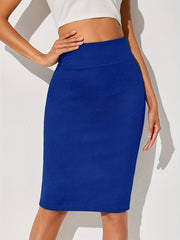 Elegant High-Waist Pencil Skirt for Women - Solid Color, Stretchy Polyester Blend, Machine Washable - Perfect for Spring/Summer/Fall