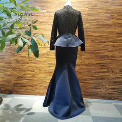 Ingvn - elegant floor length long evening party dress women sexy lace sheer long sleeve plus size tunic peplum maxi dresses new year