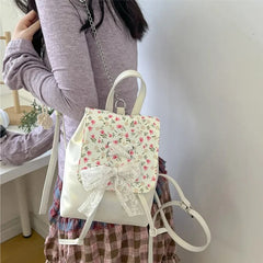 Ingvn  Elegant Fashion Womens Backpack Flower Korean Style Casual Bow Sweet Small Backpack Pu Leather Luxury Female Aesthetic Bags