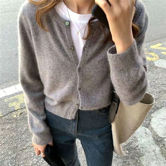 Cashmere Sweater Cardigan Women Single Breasted Long Sleeve Elegant Vintage Jumper Solid Wool Knitted Autumn Winter Outwear