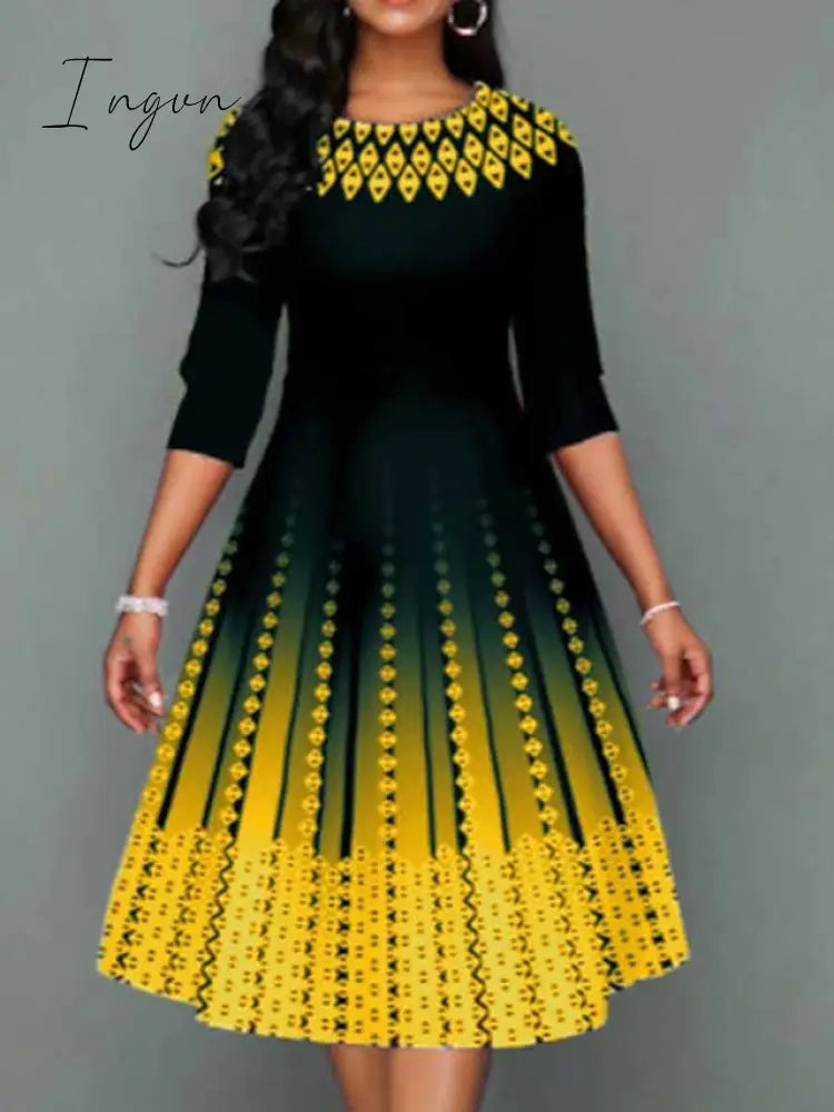 Ingvn - Women's Work Dress Swing Dress Church Dress Midi Dress Red Royal Blue Blue 3/4 Length Sleeve Print Print Summer Spring Crew Neck Elegant 2023 S M L XL XXL 3XL 4XL 5XL