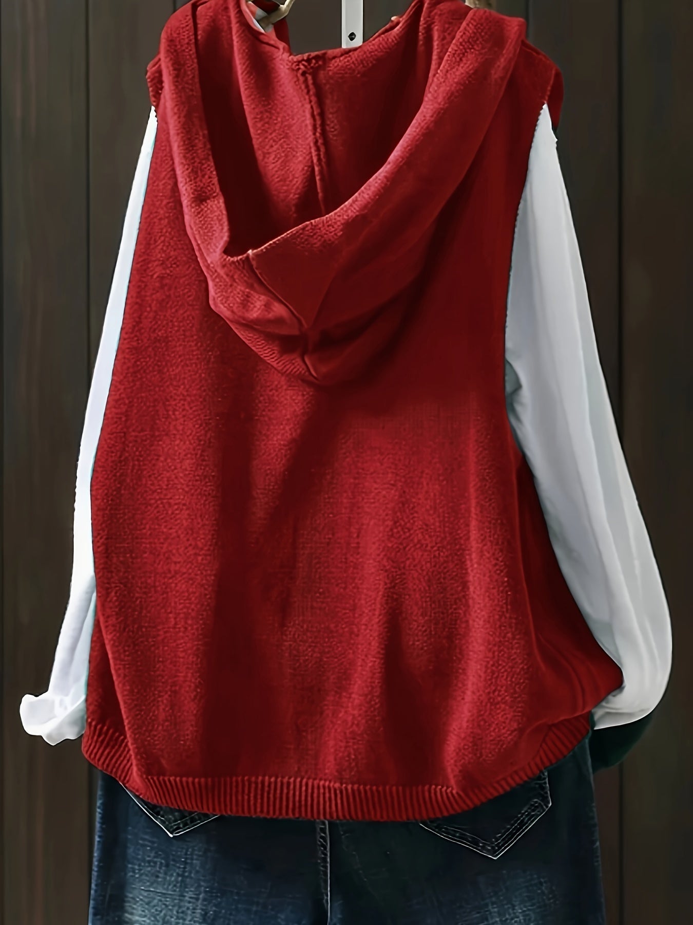 Women's Plus Size Solid Button Front Sleeveless Knitted Hooded Cardigan with Pockets, Casual Plus Size Clothing
