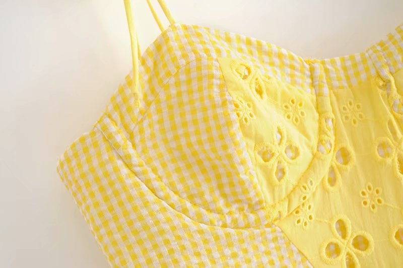 Voguable  Women Yellow Lace Trim Spaghetti Strap Bodycon Mini Dress Romantic Lady Backless Sleeveless Party Club Sexy Dress
